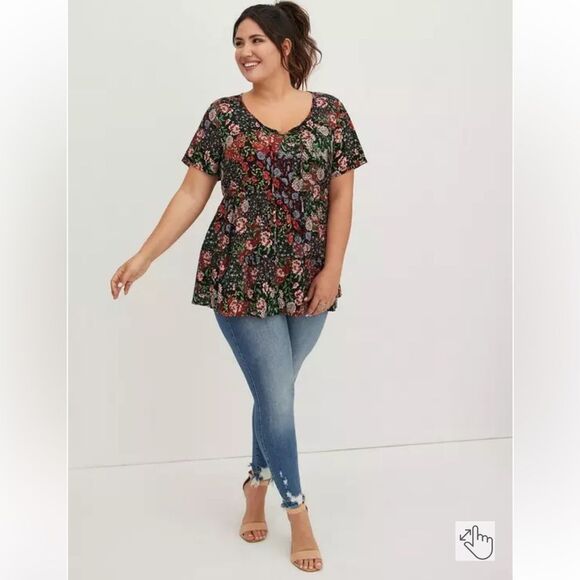 EUC Torrid Black Floral Textured Stretch Rayon Babydoll - Size 3 - Picture 2 of 10